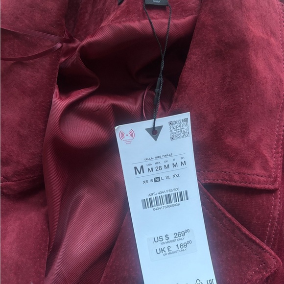 Zara Deep Red Women’s Suede Leather Jacket - Picture 5 of 7